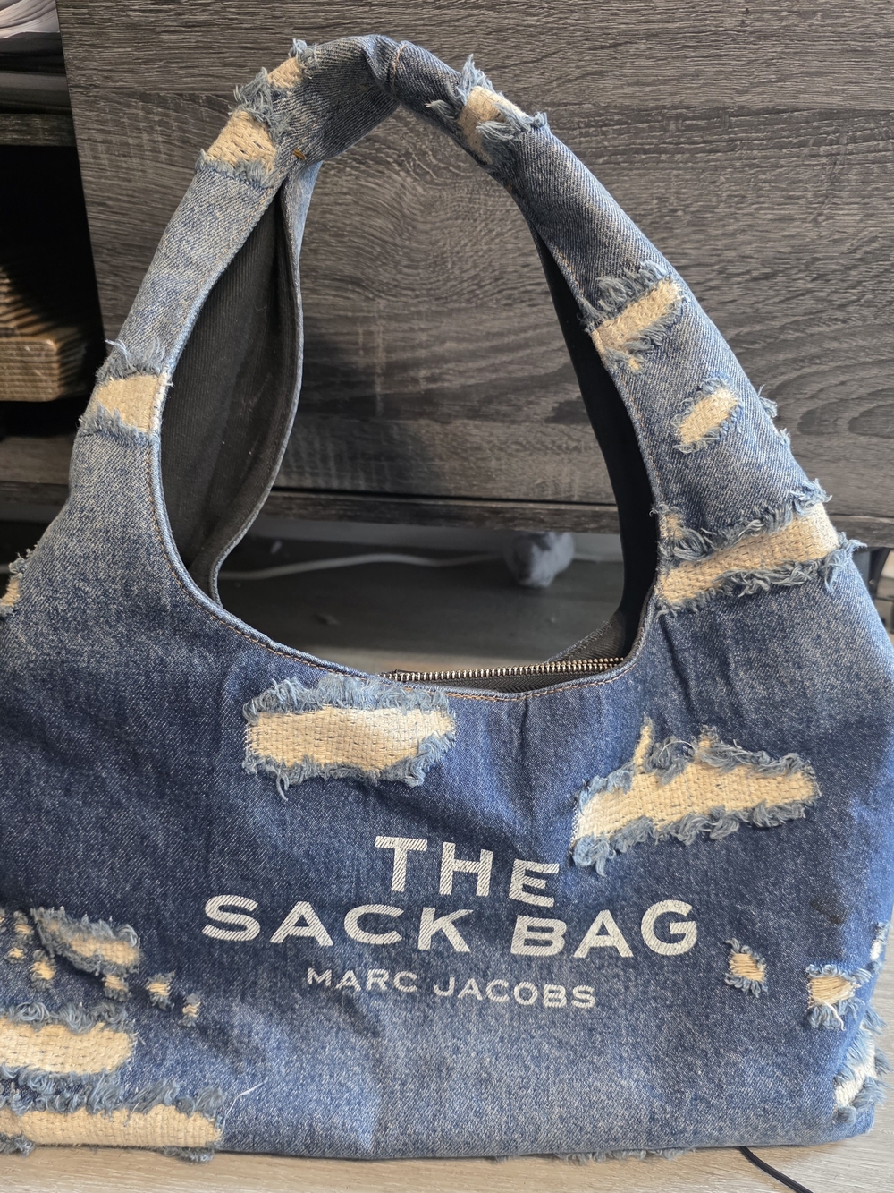 Marc Jacobs Distressed Denim Tote in Dark Blue with White Logo Limited Addition - Picture 6 of 7